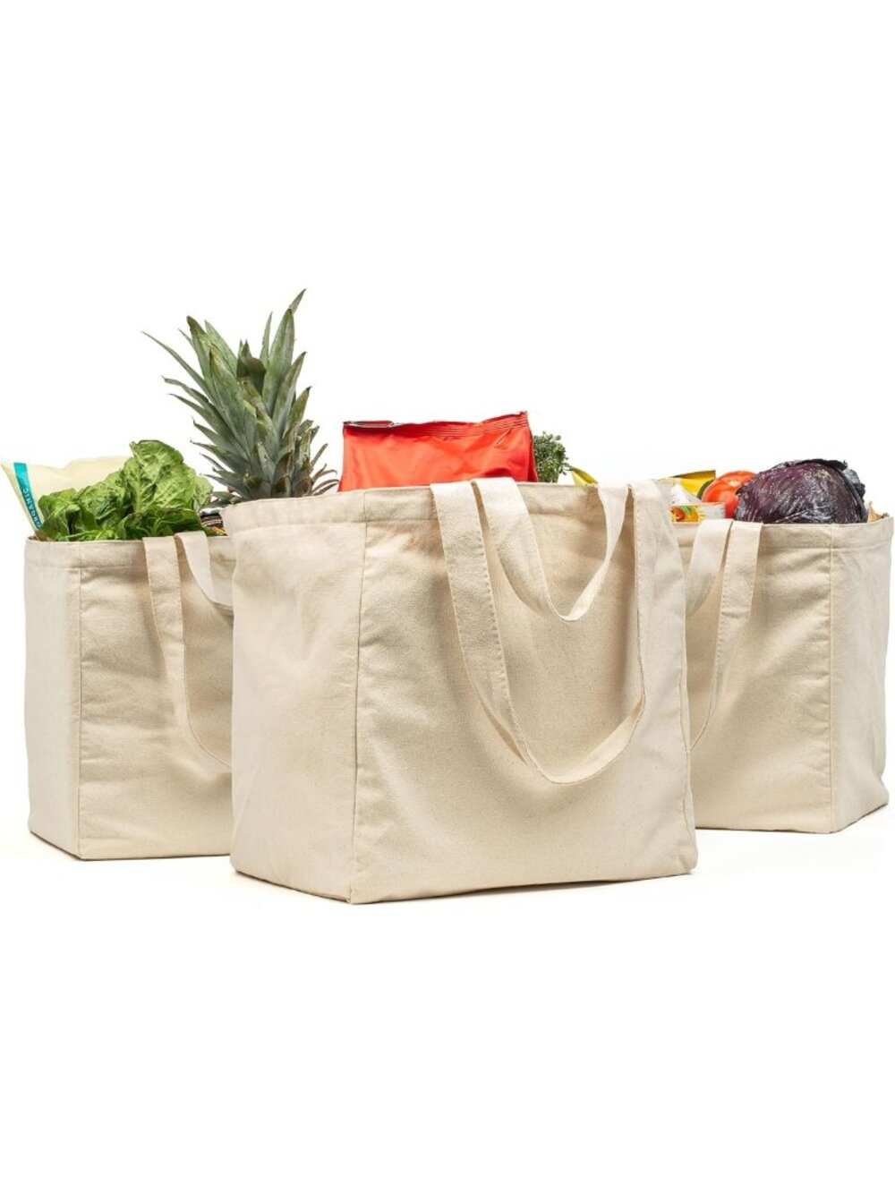 XL Canvas Grocery Bag Set - 3pc, Heavy Duty, Foldable, Washable, Real Pockets